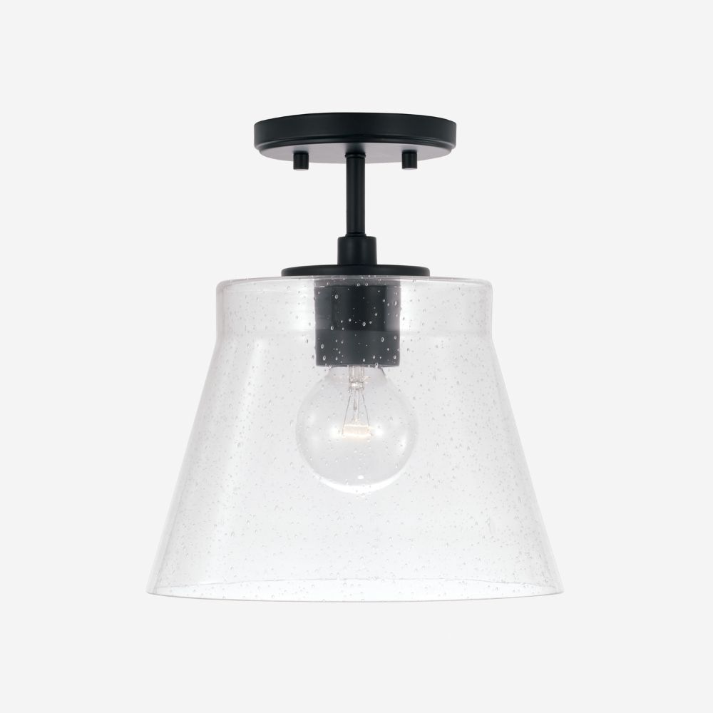 HomePlace Lighting 346912MB 10.5" W x 11" H 1-Light Small Pendant in Matte Black with Clear Seeded Glass