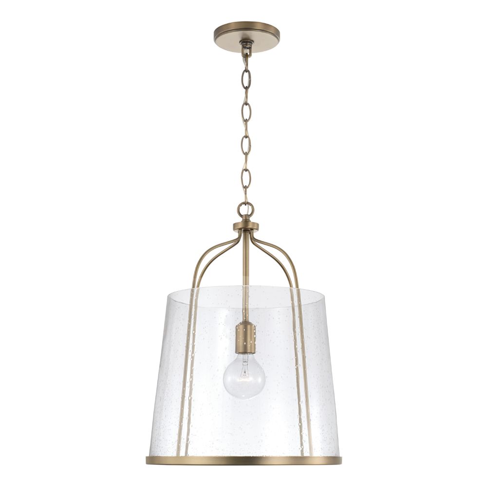 HomePlace Lighting 347011AD 14" W x 19" H 1-Light Pendant in Aged Brass with Clear Seeded Glass