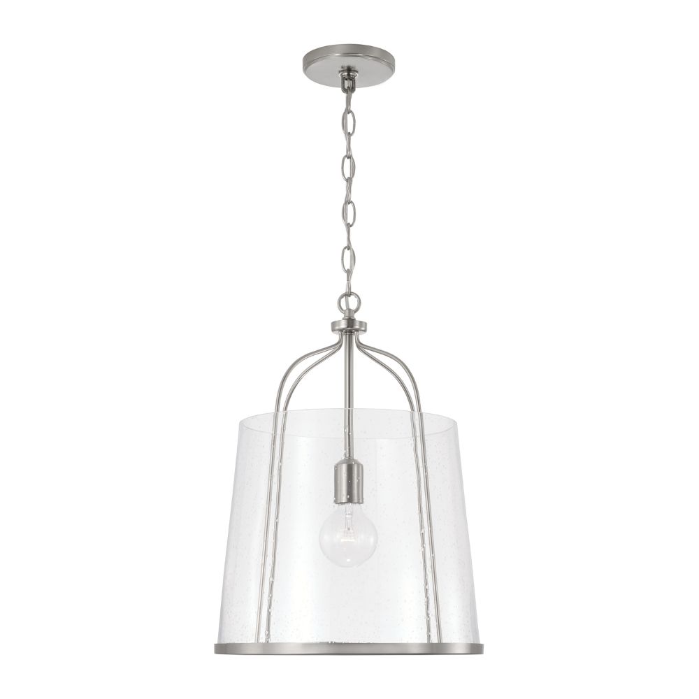 HomePlace Lighting 347011BN 14" W x 19" H 1-Light Pendant in Brushed Nickel with Clear Seeded Glass