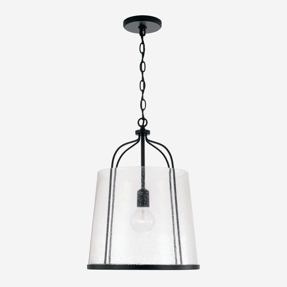 HomePlace Lighting 347011MB 14" W x 19" H 1-Light Pendant in Matte Black with Clear Seeded Glass