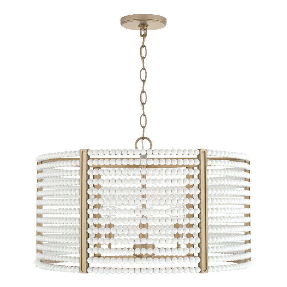 Capital Lighting 347141AP 23" W x 14.5" H 4-Light Pendant in Aged Brass Painted with Painted Wooden Beads