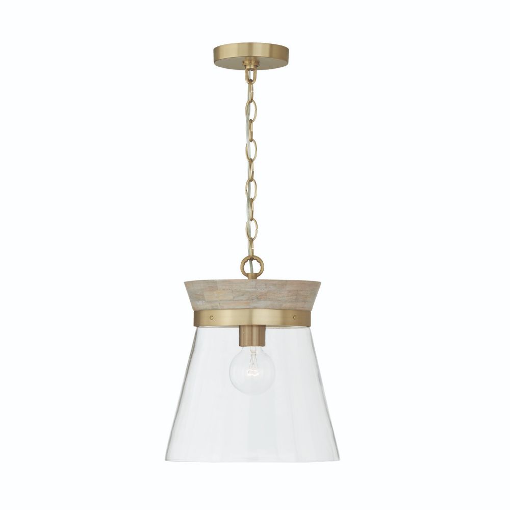 Capital Lighting 347311WS 1-Light Pendant in White Wash and Matte Brass
