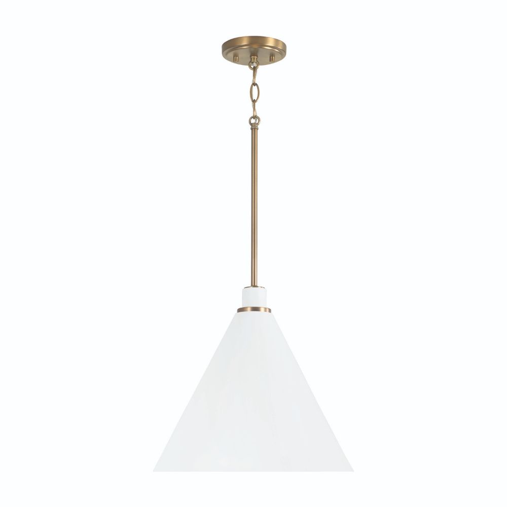 Capital Lighting 350112AW 1-Light Pendant in Aged Brass and White