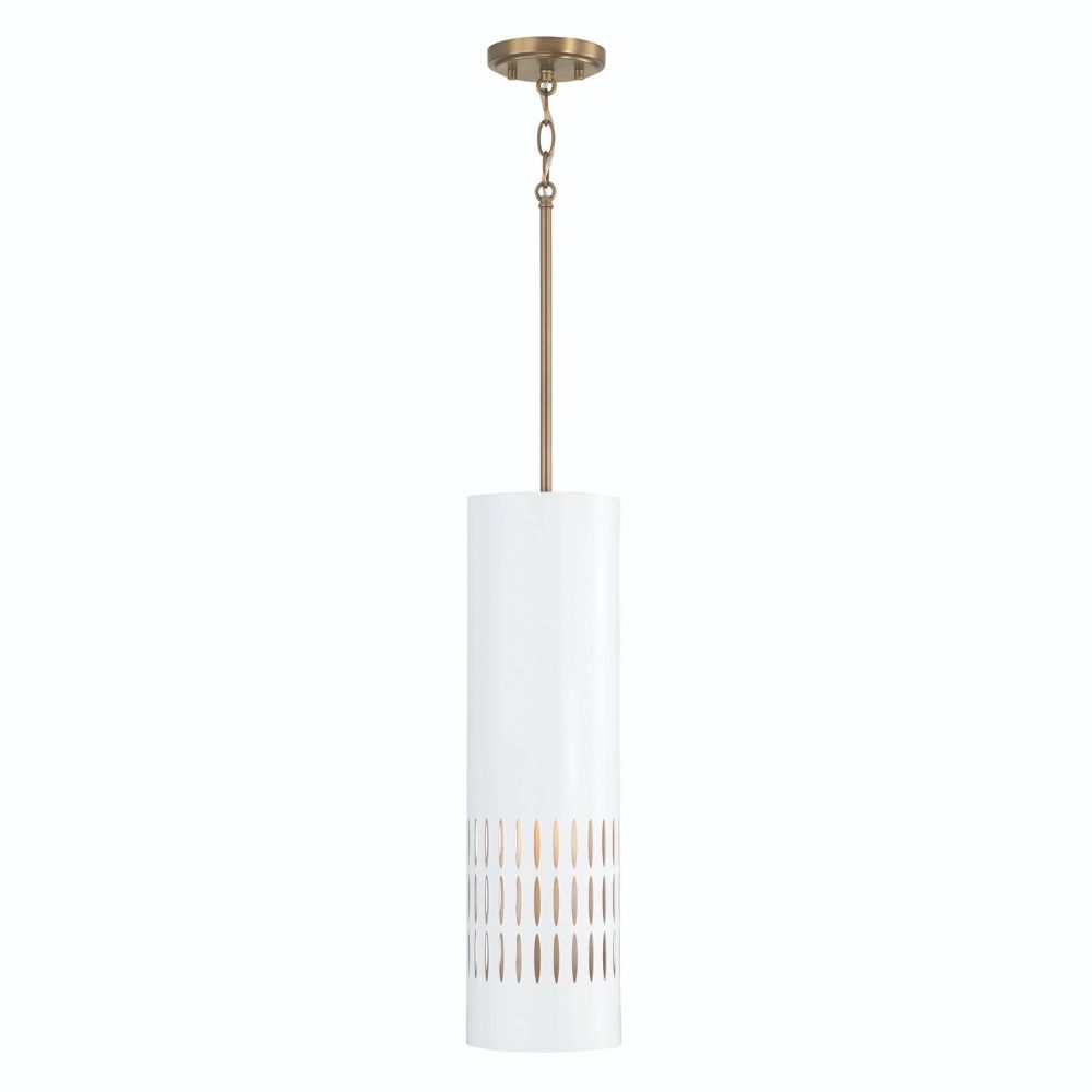 Capital Lighting 350211AW 1-Light Pendant in Aged Brass and White
