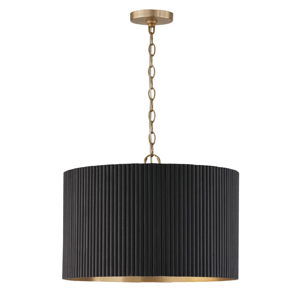 Capital Lighting 350741KR 19.75"W x 14.50"H 3-Light Pendant in Matte Brass and Handcrafted Mango Wood in Black Stain