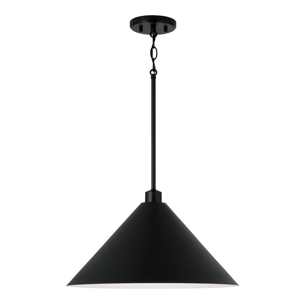 Capital Lighting 351311MB 18"W x 10.25"H 1-Light Metal Cone Pendant in Matte Black with White Interior