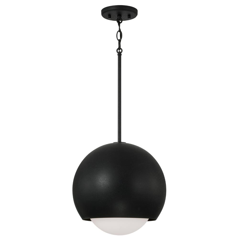 Capital Lighting 351611BI 12.50"W x 12.50"H 1-Light Circular Globe Pendant in Black Iron with Soft White Glass