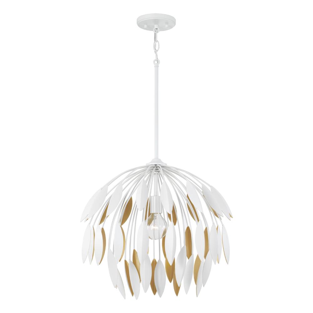 Capital Lighting 351812WE 20"W x 18"H 1-Light Botanical Pendant in Matte White and Buffed Gold