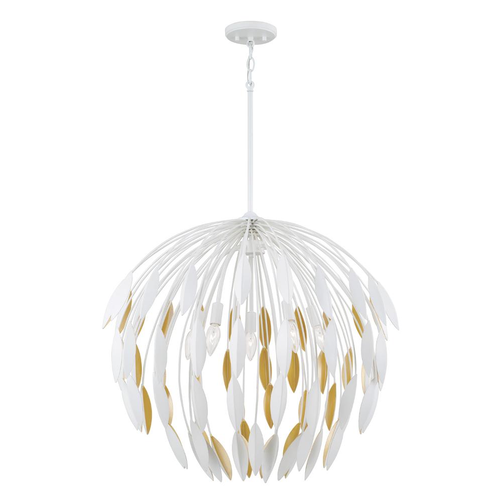 Capital Lighting 351851WE 28"W x 25.5"H 5-Light Botanical Pendant in Matte White and Buffed Gold