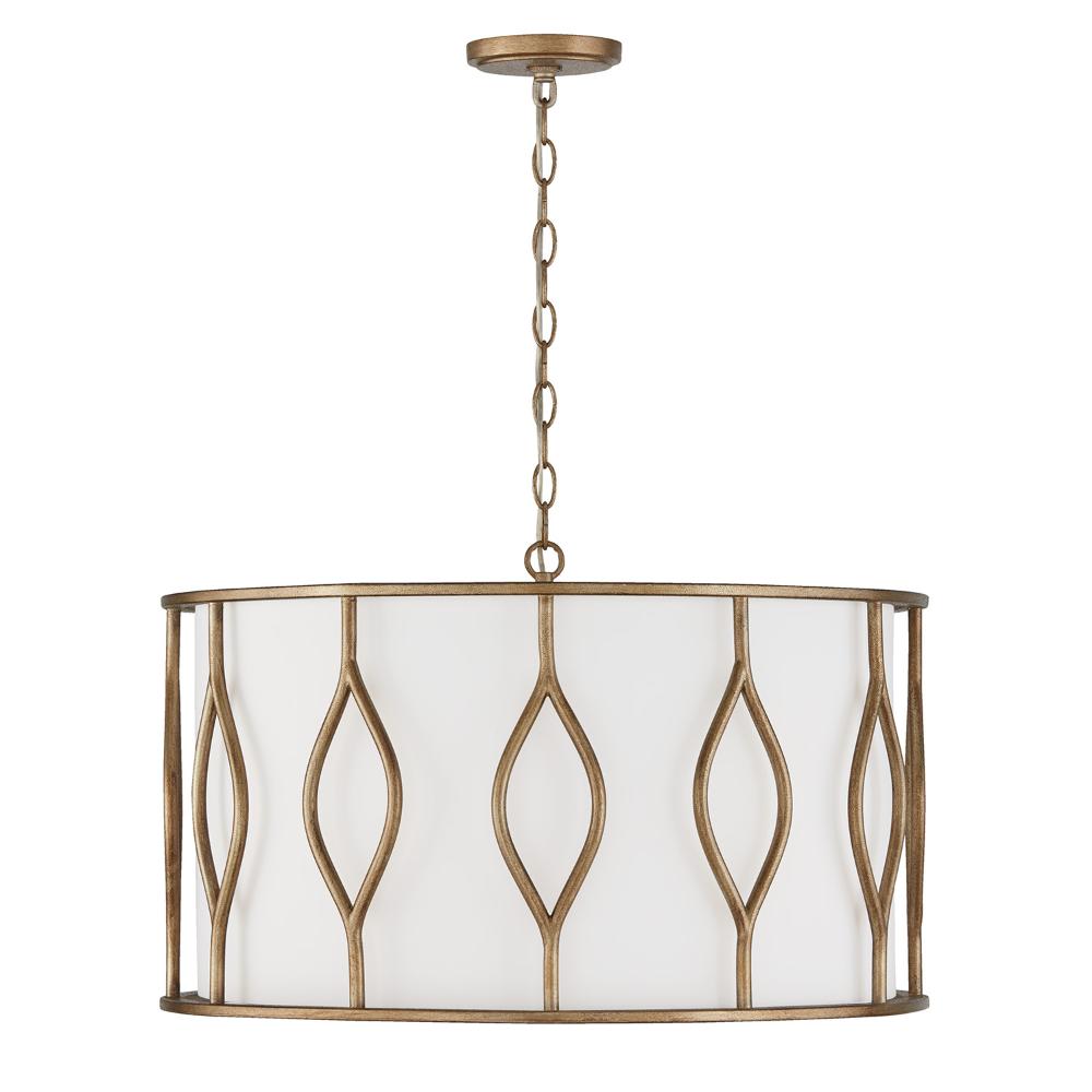 Capital Lighting 352541ML 24"W x 14.50"H 4-Light Drum Pendant in Mystic Luster with White Fabric Shade