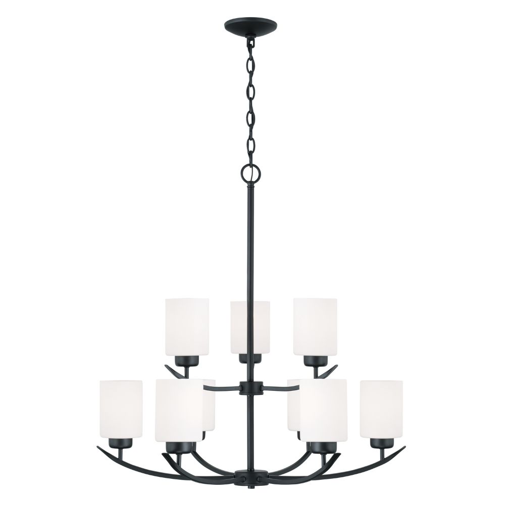 HomePlace Lighting 415291MB-338 28" W x 30" H 9-Light Chandelier in Matte Black with Soft White Glass