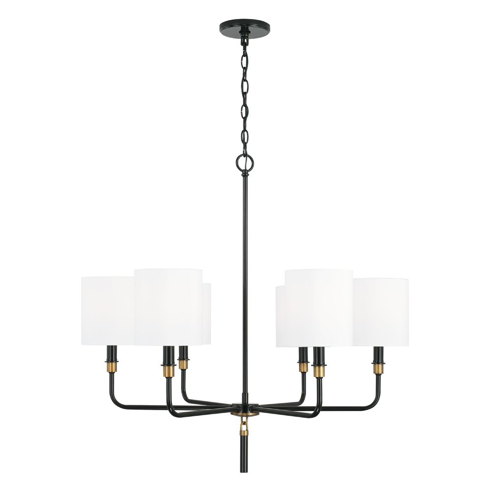 Capital Lighting 441961YA-702 6 Light Chandelier in Glossy Black and Aged Brass