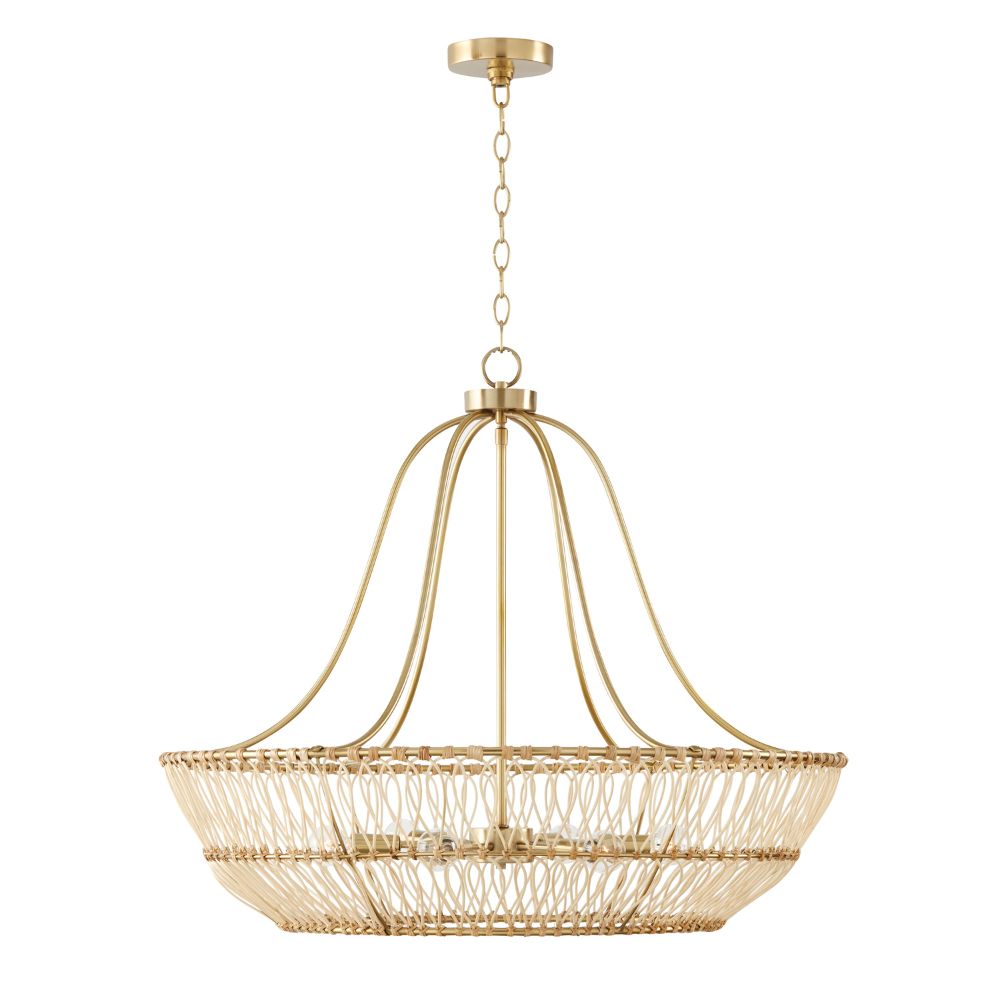 Capital Lighting 444161MA 32" W x 27" H 6-Light Chandelier in Matte Brass made with Handcrafted Rattan