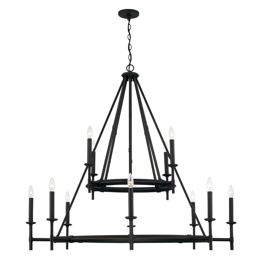 Capital Lighting 445201IH 48" W x 44" H 12-Light Two-Tier Chandelier in Brushed Black Iron