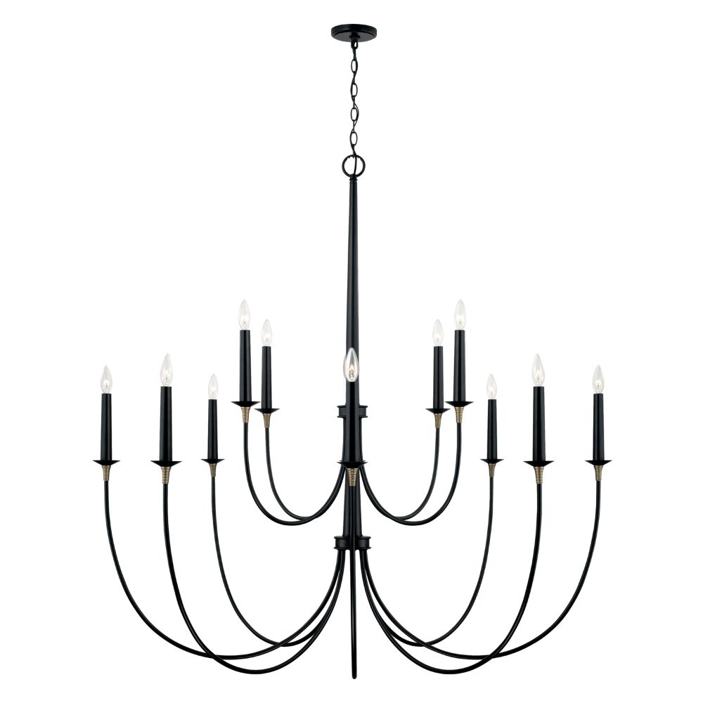 Capital Lighting 445601KB 54" W x 53" H 12-Light Grand Chandelier in Matte Black with Brass with  and Brass Wrapped Detail