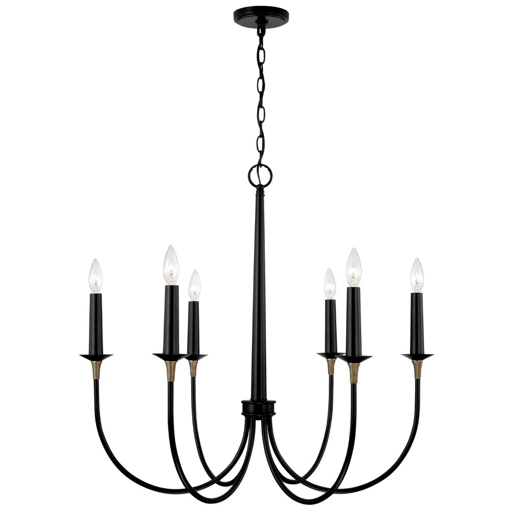 Capital Lighting 445661KB 30.5" W x 29" H 6-Light Medium Chandelier in Matte Black with Brass with  and Brass Wrapped Detail