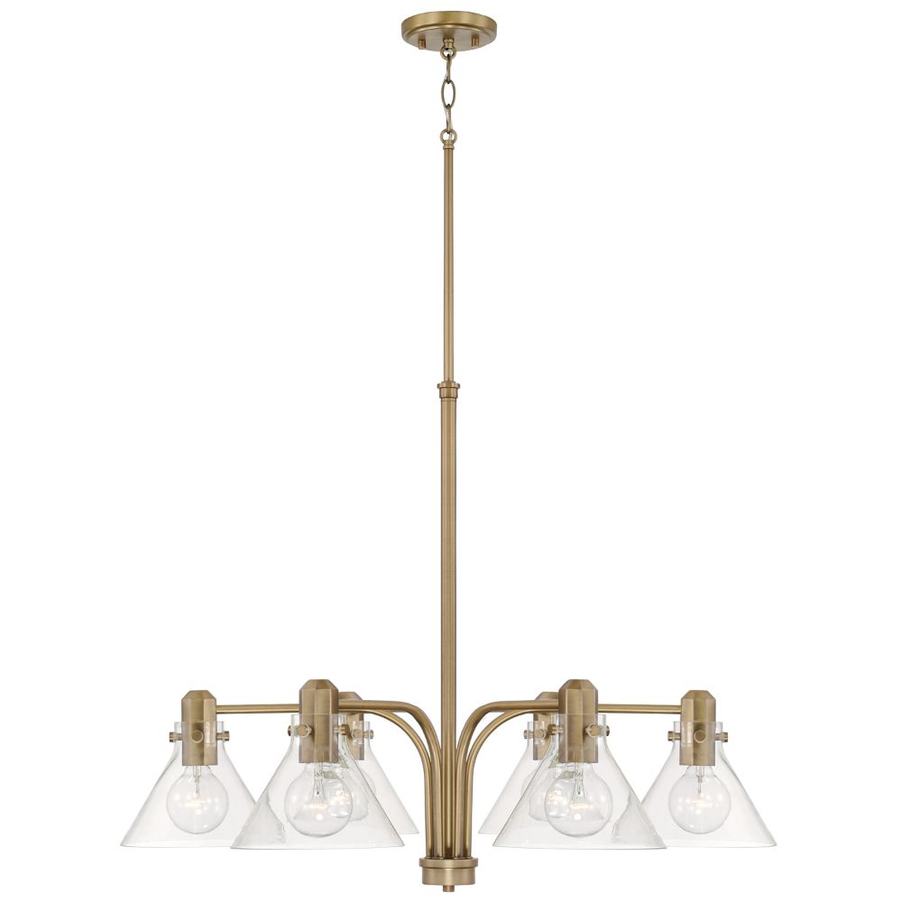 Capital Lighting 445861AD-528 33" W x 25" H 6-Light Chandelier in Aged Brass with Clear Glass