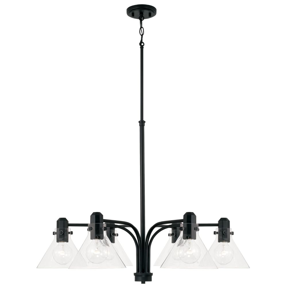 Capital Lighting 445861MB-528 33" W x 25" H 6-Light Chandelier in Matte Black with Clear Glass