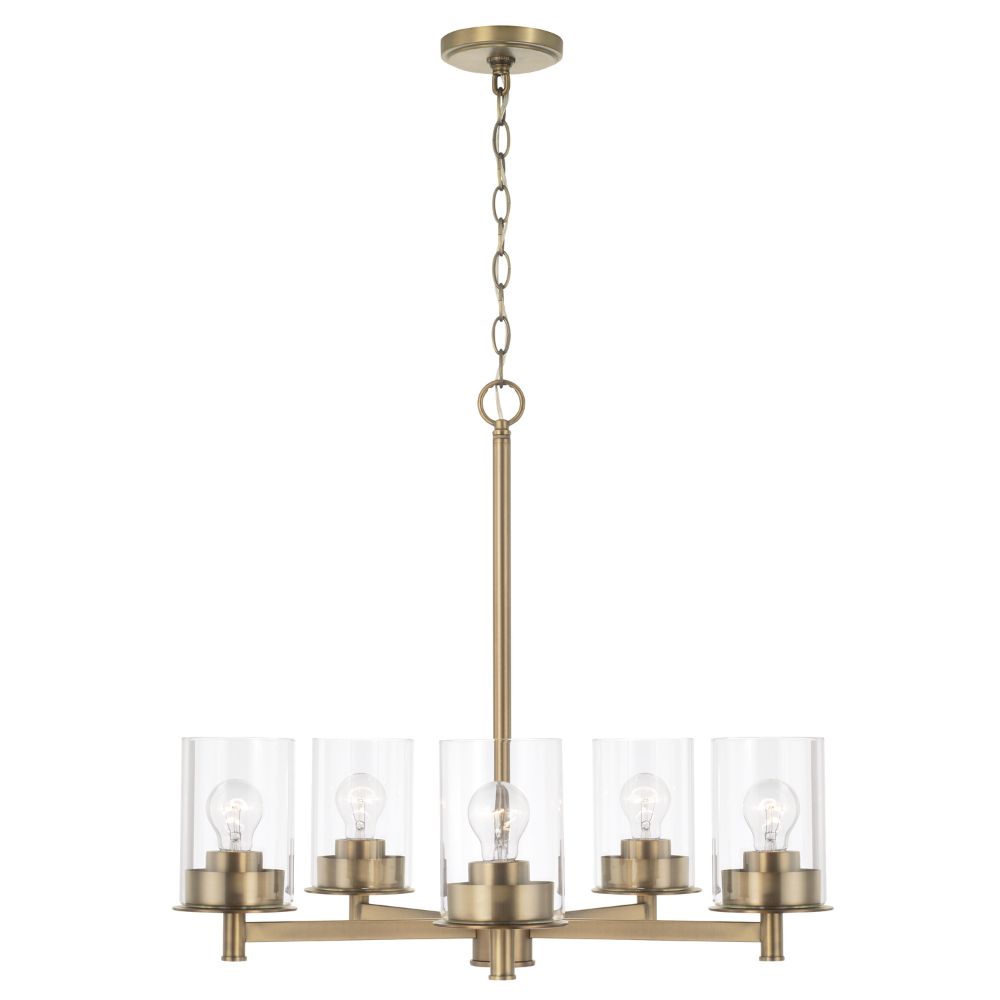 HomePlace Lighting 446851AD-532 26" W x 23.5" H 5-Light Chandelier in Aged Brass with Clear Glass