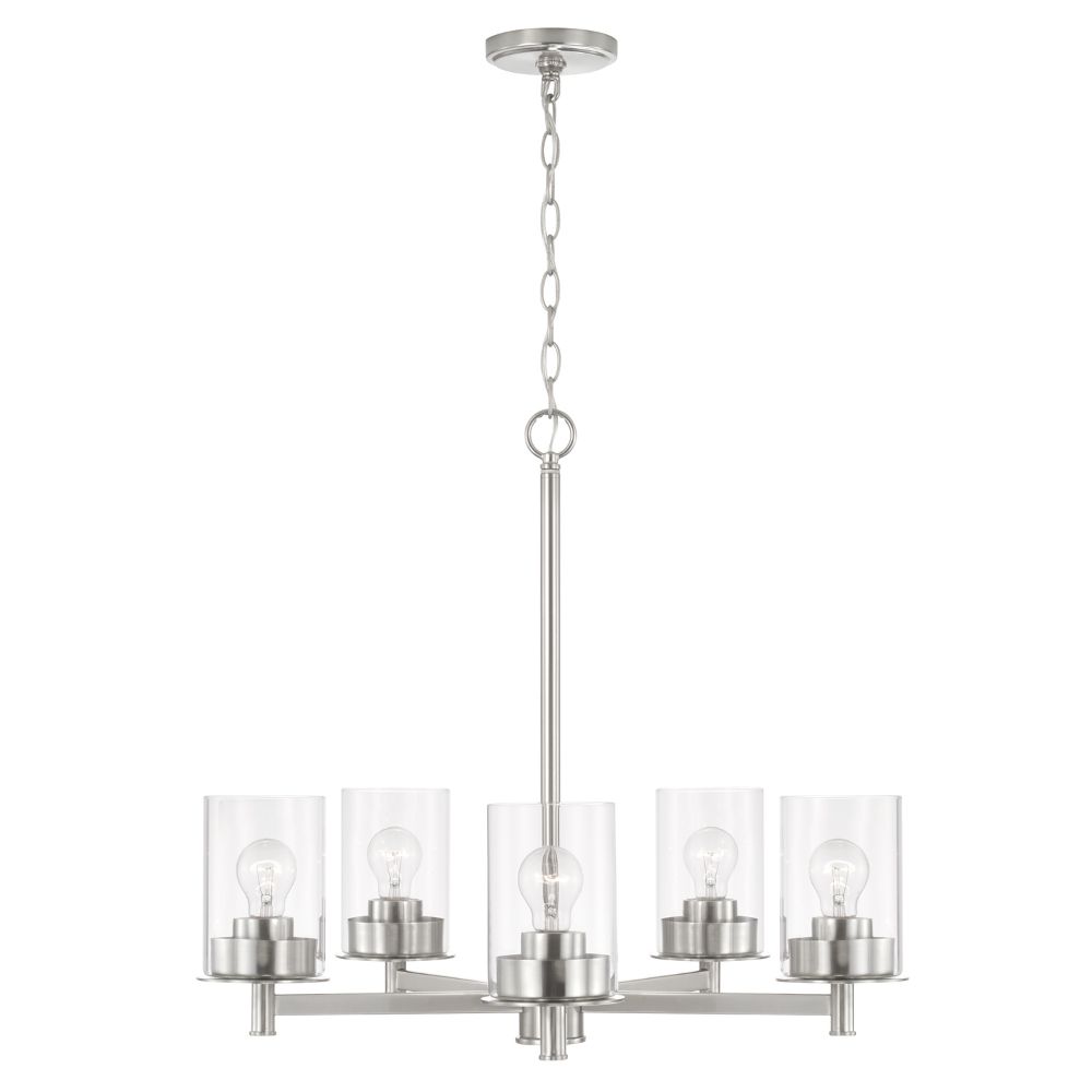 HomePlace Lighting 446851BN-532 26" W x 23.5" H 5-Light Chandelier in Brushed Nickel with Clear Glass