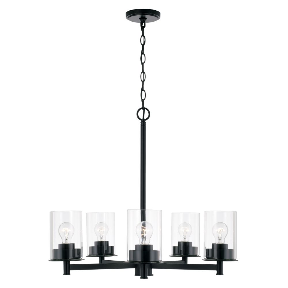 HomePlace Lighting 446851MB-532 26" W x 23.5" H 5-Light Chandelier in Matte Black with Clear Glass