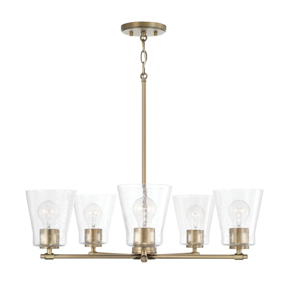 HomePlace Lighting 446951AD-533 27" W x 8" H 5-Light Chandelier in Aged Brass with Clear Seeded Glass
