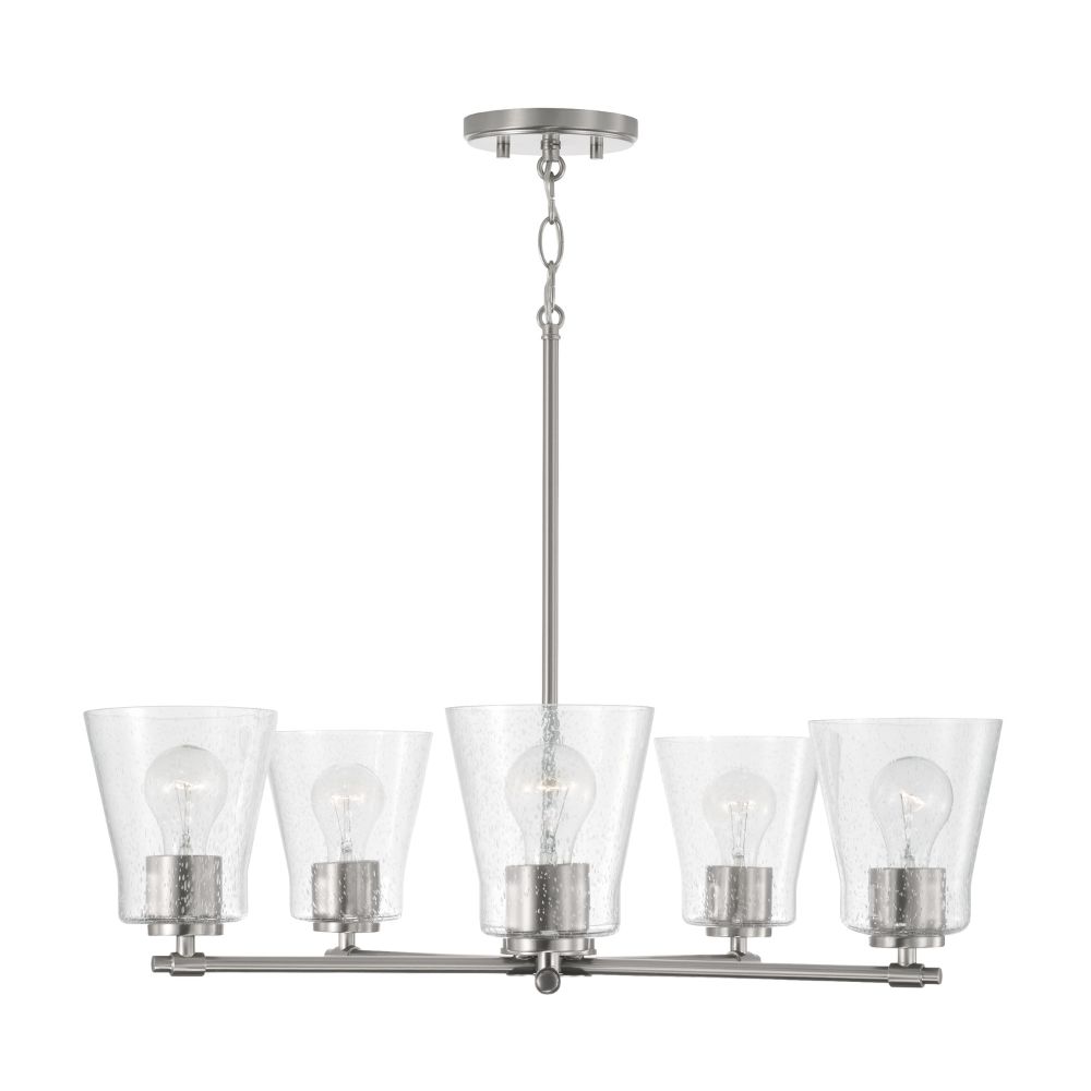 HomePlace Lighting 446951BN-533 27" W x 8" H 5-Light Chandelier in Brushed Nickel with Clear Seeded Glass