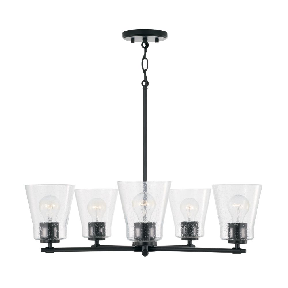 HomePlace Lighting 446951MB-533 27" W x 8" H 5-Light Chandelier in Matte Black with Clear Seeded Glass