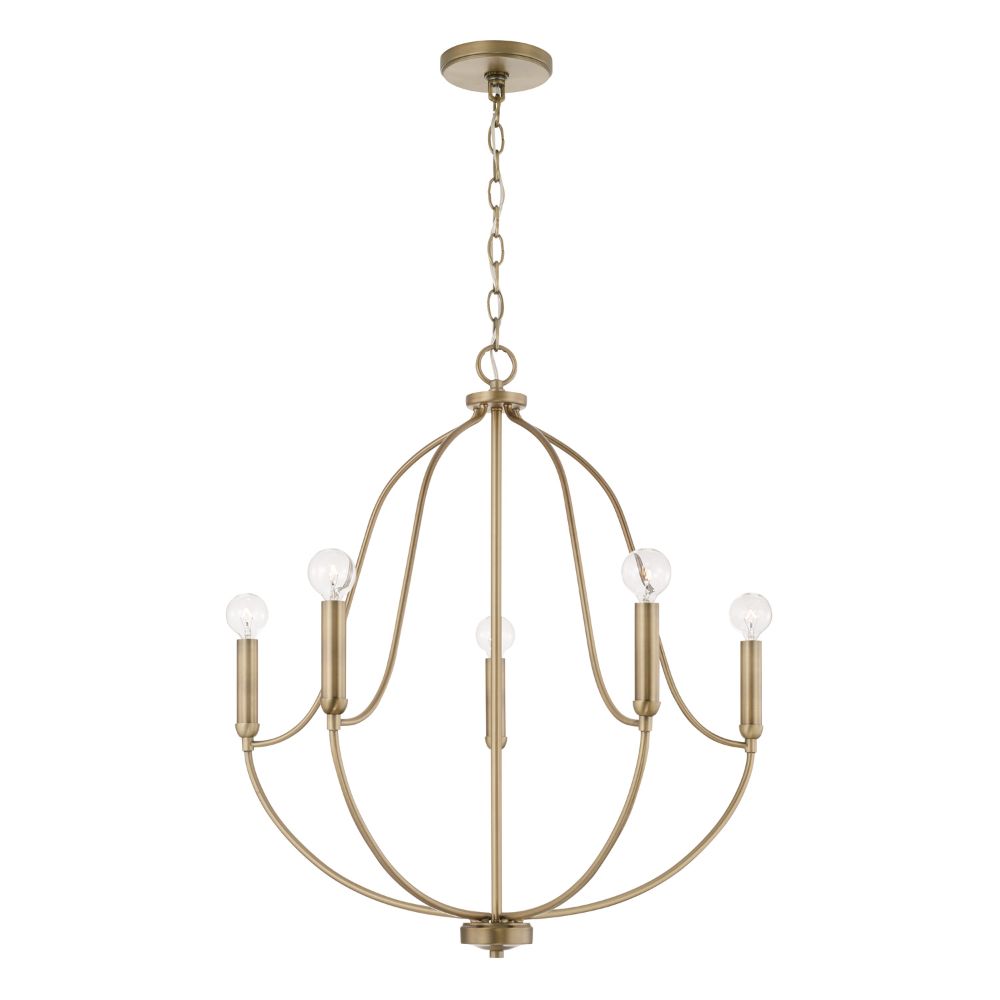 HomePlace Lighting 447051AD 25" W x 27" H 5-Light Chandelier in Aged Brass