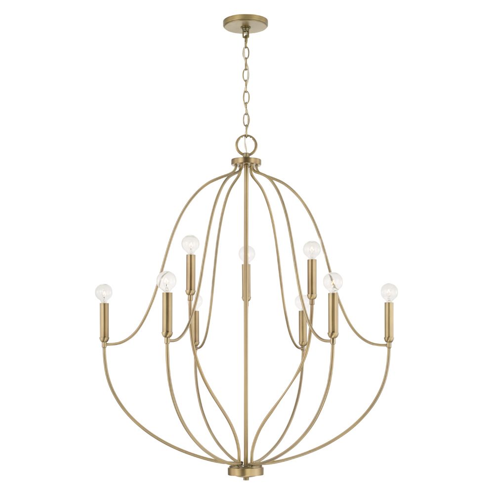 HomePlace Lighting 447091AD 32.5" W x 38" H 9-Light Chandelier in Aged Brass