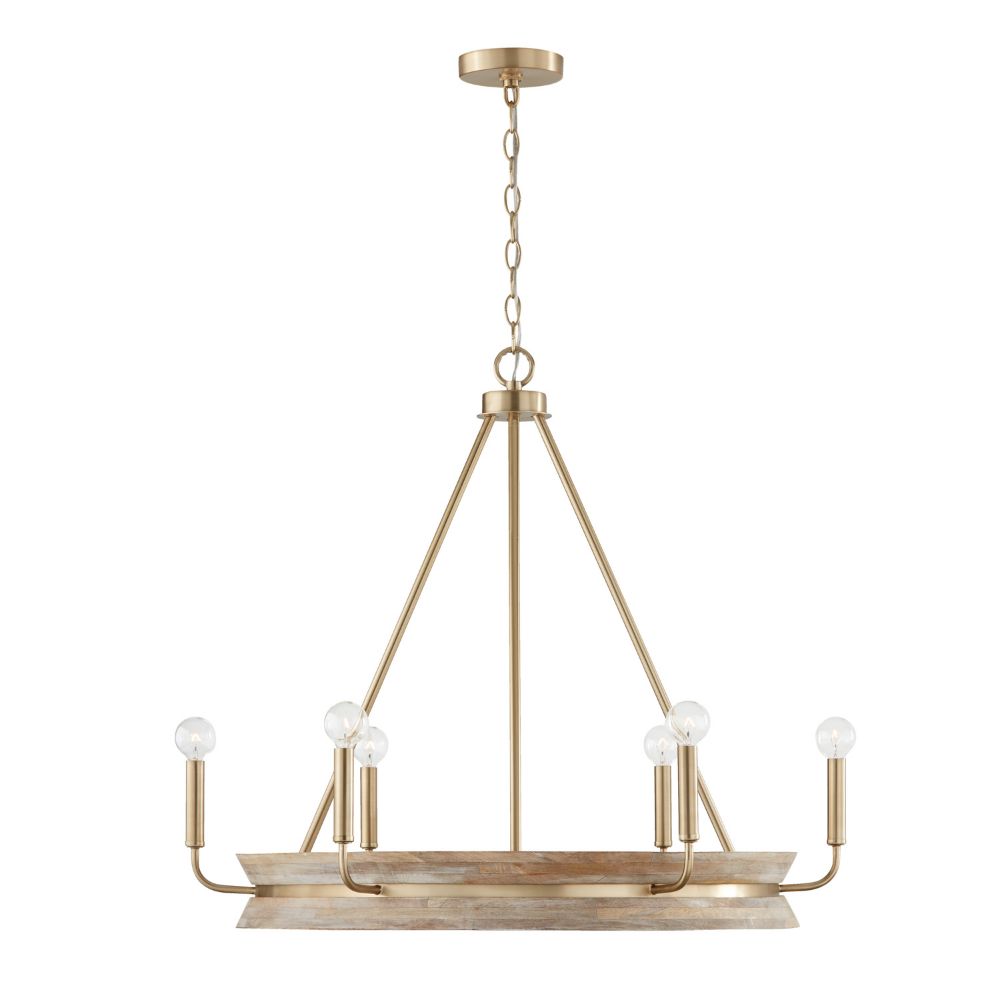 Capital Lighting 447361WS 6-Light Chandelier in White Wash and Matte Brass