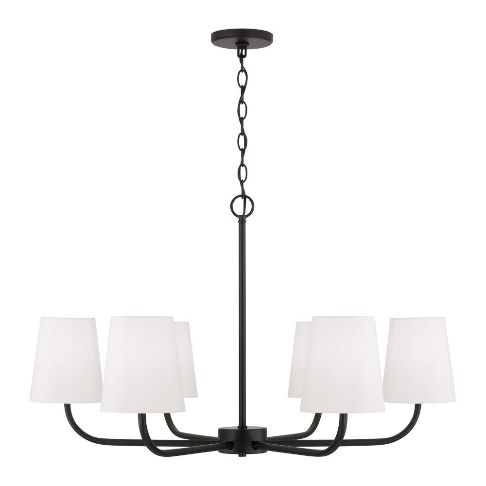 Capital Lighting 449462MB-706 34.50"W x 21"H 6-Light Chandelier in Matte Black with White Fabric Stay-Straight Shades
