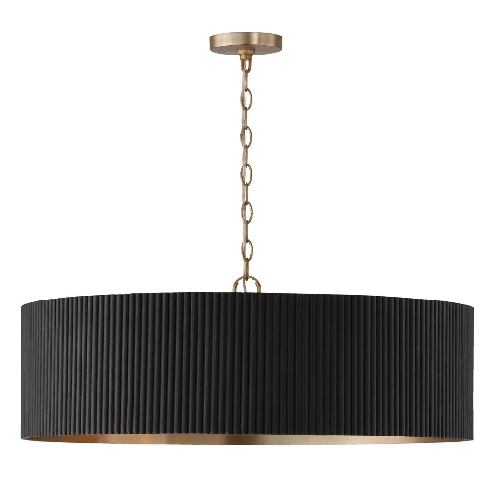Capital Lighting 450741KR 30.75"W x 11.25"H 4-Light Chandelier in Matte Brass and Handcrafted Mango Wood in Black Stain