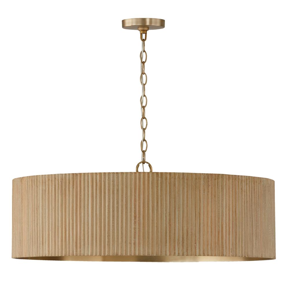 Capital Lighting 450741WS 30.75"W x 11.25"H 4-Light Chandelier in Matte Brass and Handcrafted Mango Wood in White Wash