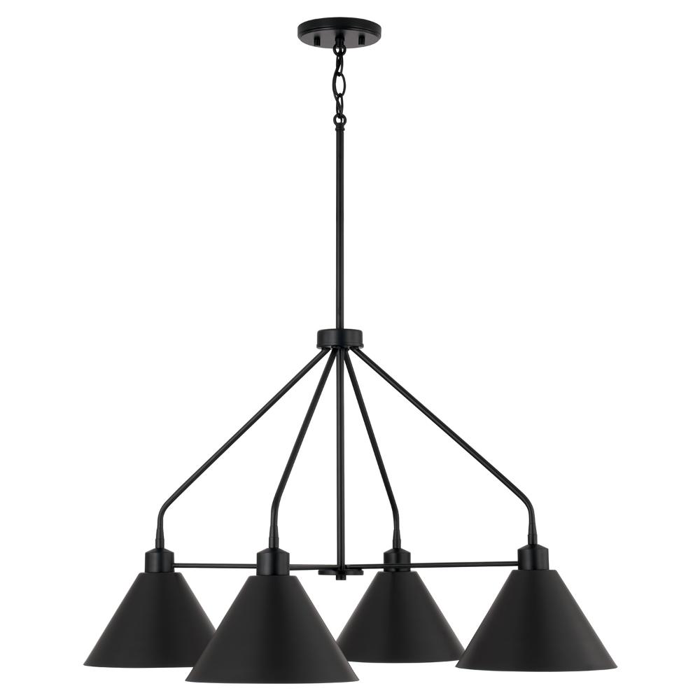 Capital Lighting 451341MB 32.50"W x 20"H 4-Light Modern Metal Chandelier in Matte Black with White Interior