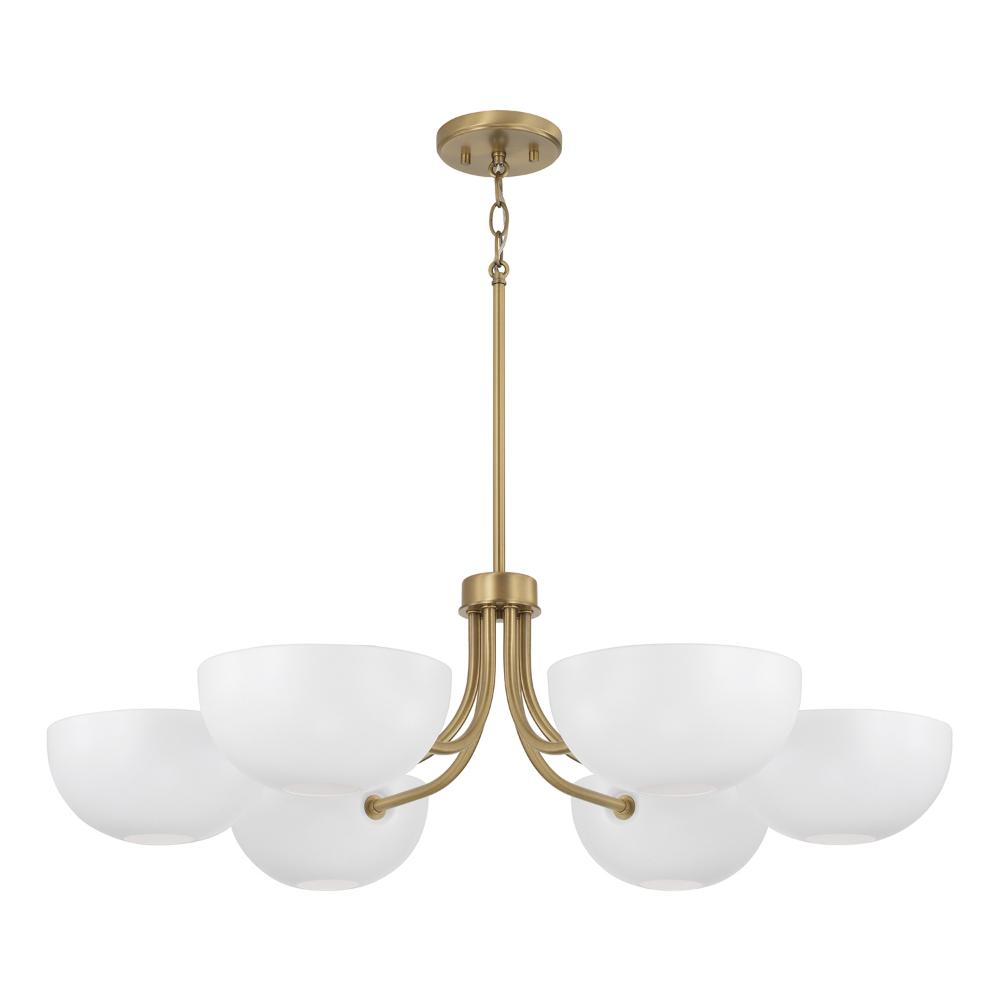 Capital Lighting 451461AW 34"W x 10.25"H 6-Light Chandelier in Aged Brass and White