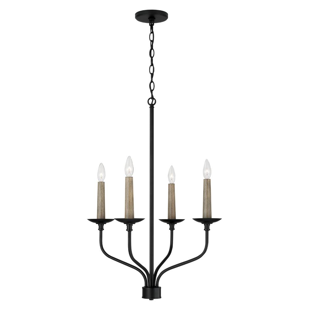 Capital Lighting 451541MB 21.50"W x 30.50"H 4-Light Chandelier in Matte Black with Interchangeable Faux Wood or Matte Black Candle Sleeves