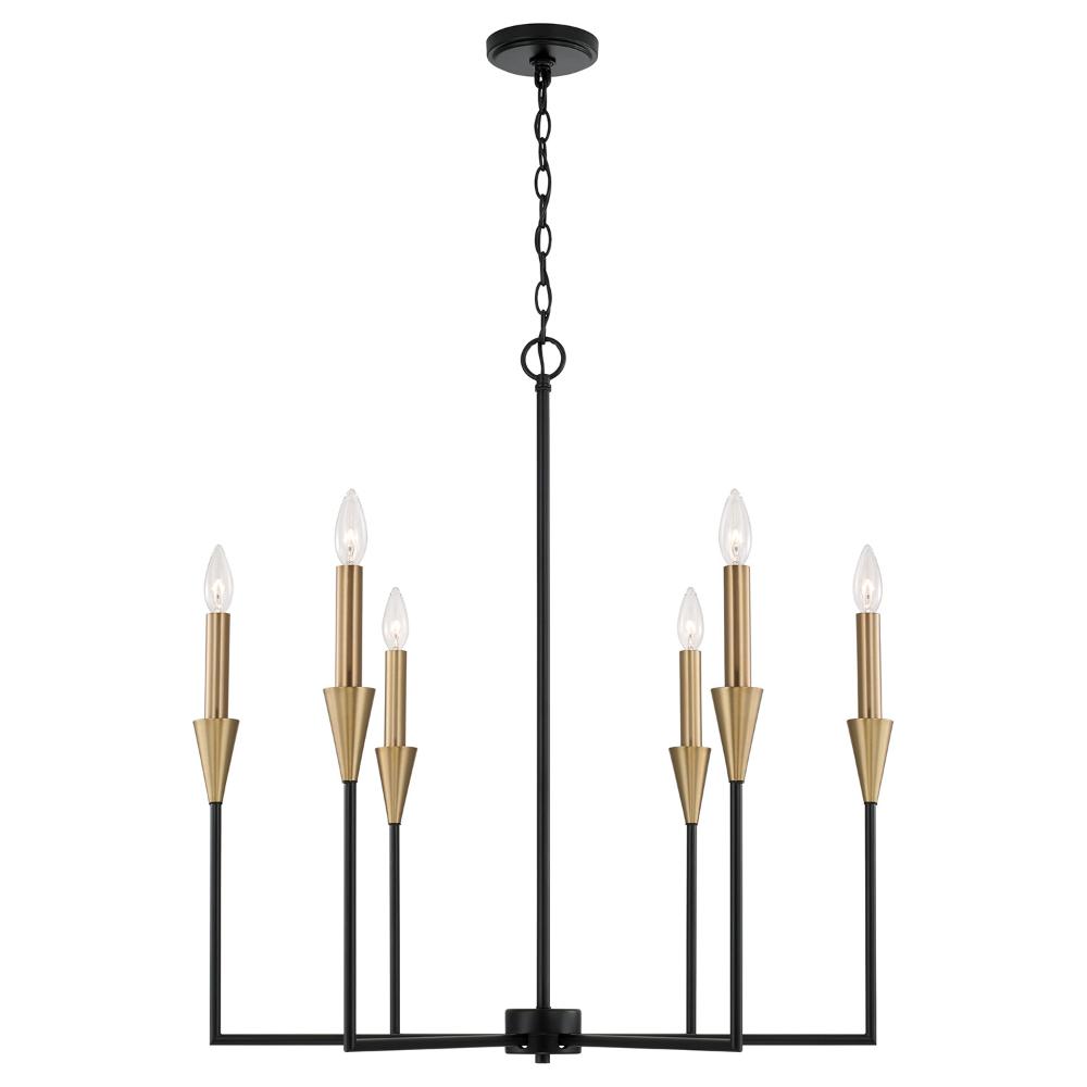 Capital Lighting 451961AB 29"W x 30.50"H 6-Light Chandelier in Black and Aged Brass with Interchangeable White or Aged Brass Candle Sleeves