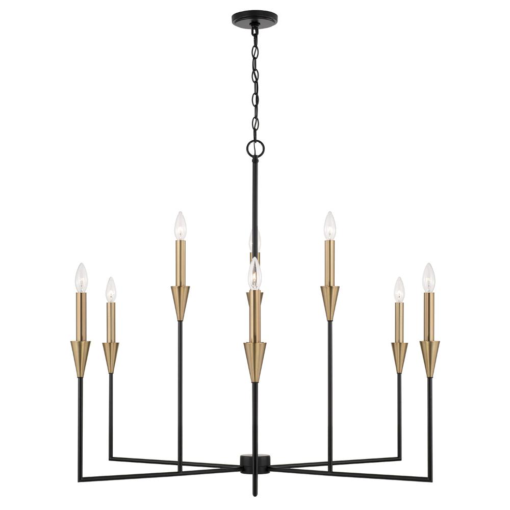 Capital Lighting 451991AB 41.75"W x 35.25"H 8-Light Chandelier in Black and Aged Brass with Interchangeable White or Aged Brass Candle Sleeves