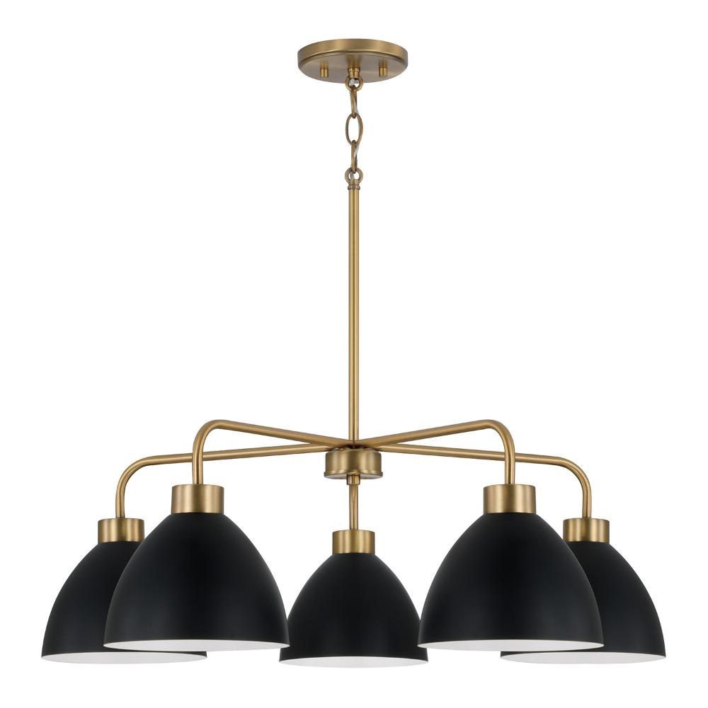 Capital Lighting 452051AB 30"W x 9.50"H 5-Light Chandelier in Aged Brass and Black