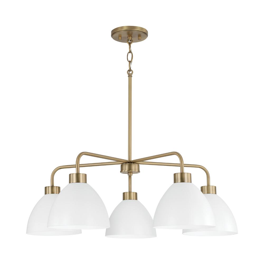 Capital Lighting 452051AW 30"W x 9.50"H 5-Light Chandelier in Aged Brass and White