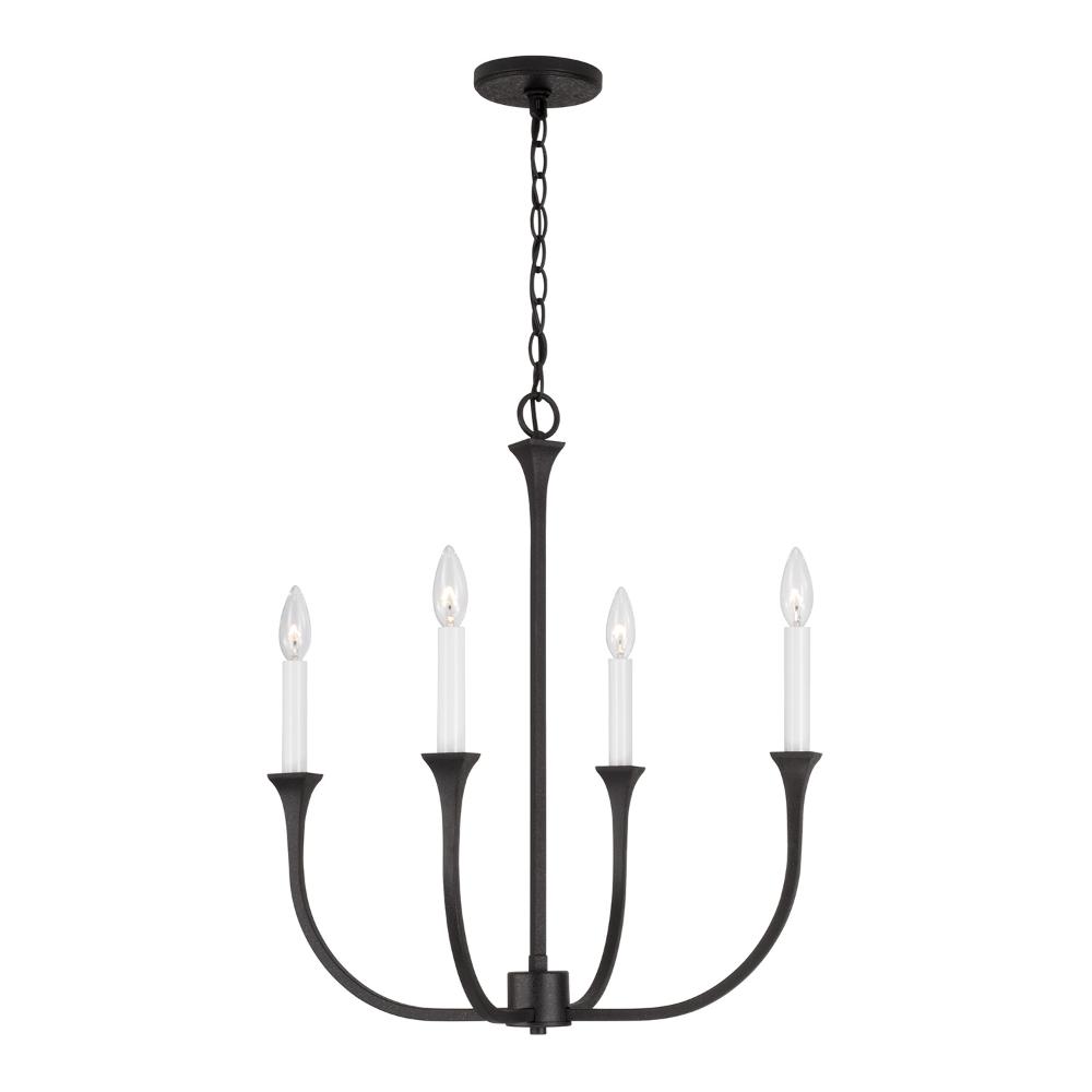 Capital Lighting 452341BI 21.25"W x 25"H 4-Light Chandelier in Black Iron with Interchangeable White or Black Iron Candle Sleeves
