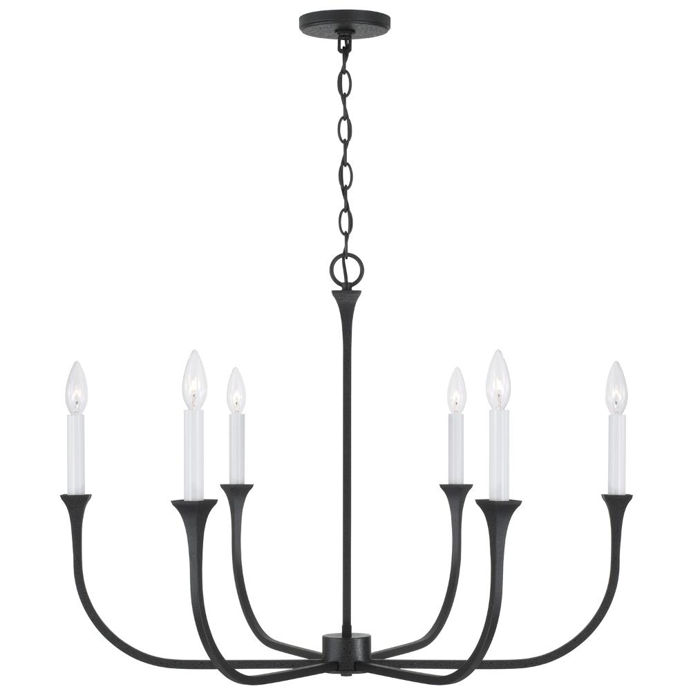 Capital Lighting 452361BI 32"W x 24"H 6-Light Chandelier in Black Iron with Interchangeable White or Black Iron Candle Sleeves