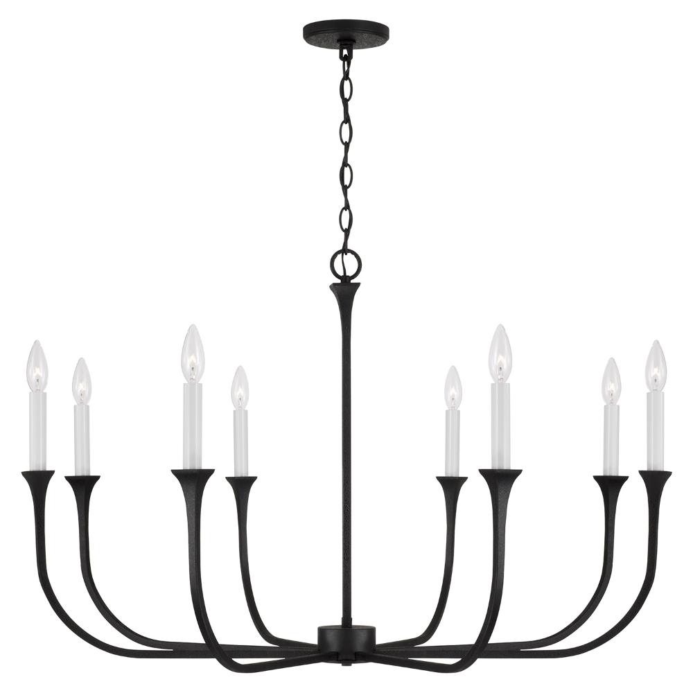 Capital Lighting 452381BI 38"W x 25"H 8-Light Chandelier in Black Iron with Interchangeable White or Black Iron Candle Sleeves