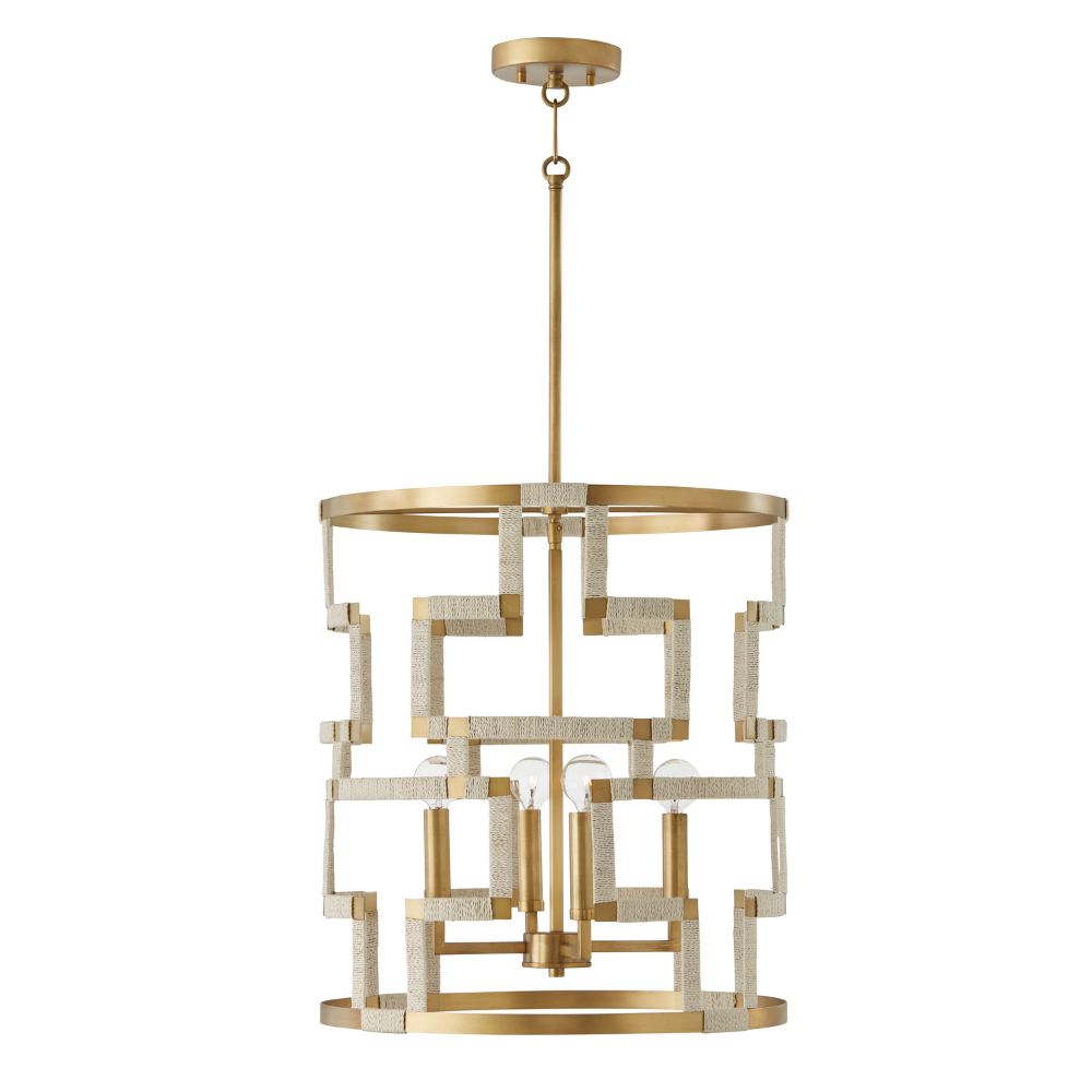 Capital Lighting 541041NL 4 Light Foyer in Bleached Natural Jute and Patinaed Brass