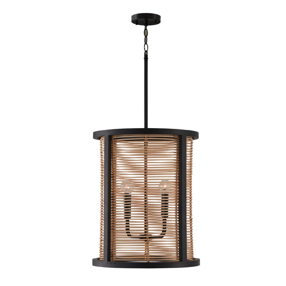 Capital Lighting 544041FK 18" W x 22" H 4-Light Foyer in Flat Black made with Handcrafted Mango Wood and Rattan