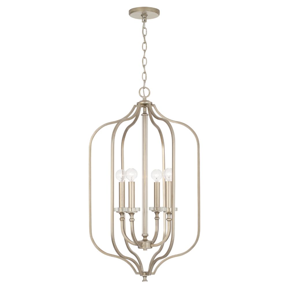 Capital Lighting 544841BS 18" W x 32" H 4-Light Foyer in Brushed Champagne with Acrylic Column and Bobeches