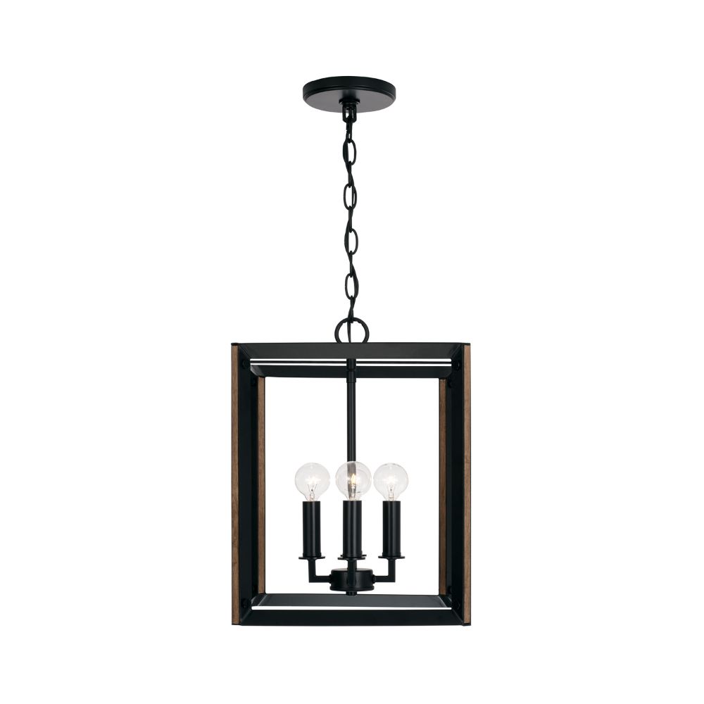 Capital Lighting 545441KD 12" W x 17" H 4-Light Small Foyer in Matte Black and Brown Wood