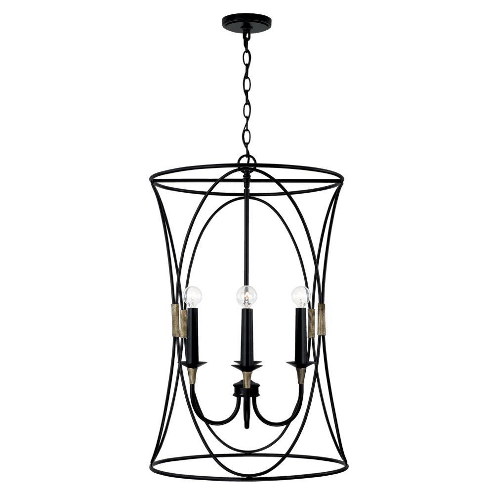 Capital Lighting 545641KB 19" W x 30" H 4-Light Foyer in Matte Black with Brass with  and Brass Wrapped Detail