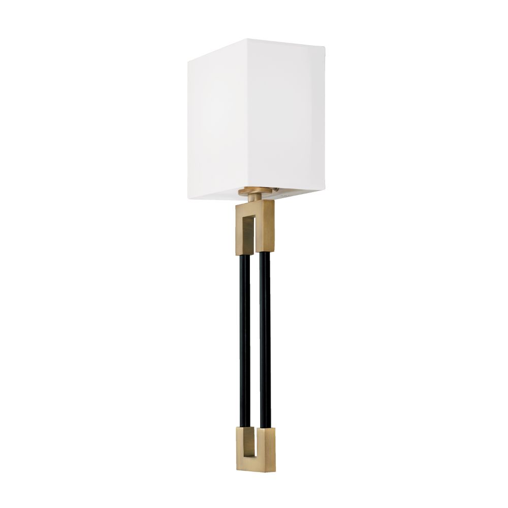 Capital Lighting 644711AB 5.5" W x 19" H 1-Light Sconce in Aged Brass and Black with White Fabric Bolt-On Shade